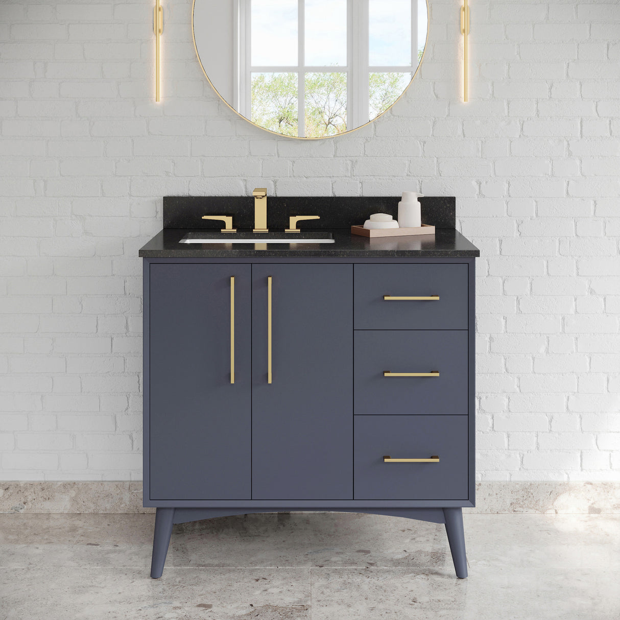 Jeffrey Alexander Dashwood Blue Steel Single Sink Bathroom Vanity with Black Granite Top - 8 in. Widespread Faucet Top - VKITDAS36BSBGR