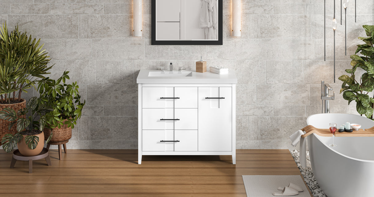 Jeffrey Alexander Katara 43" White Single Sink Bathroom Vanity with White Resin Top - 8 in. Widespread Faucet Top product image 5