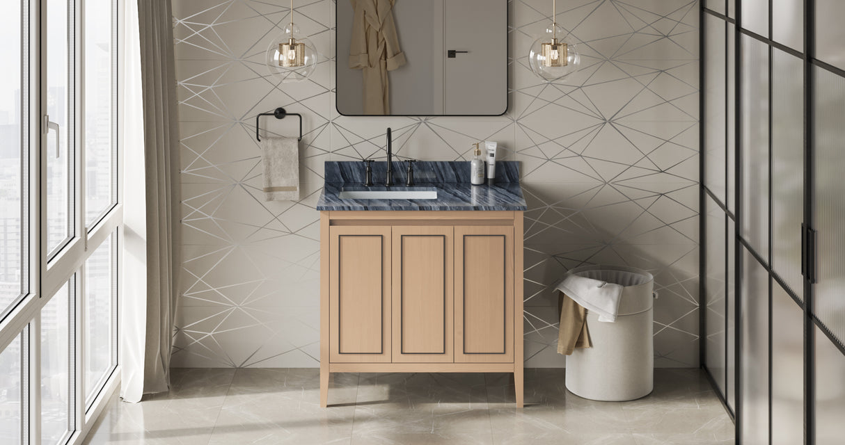 Jeffrey Alexander Percival 36" Natural Oak Single Sink Bathroom Vanity with Grey Marble Top - 8 in. Widespread Faucet Top product image 6