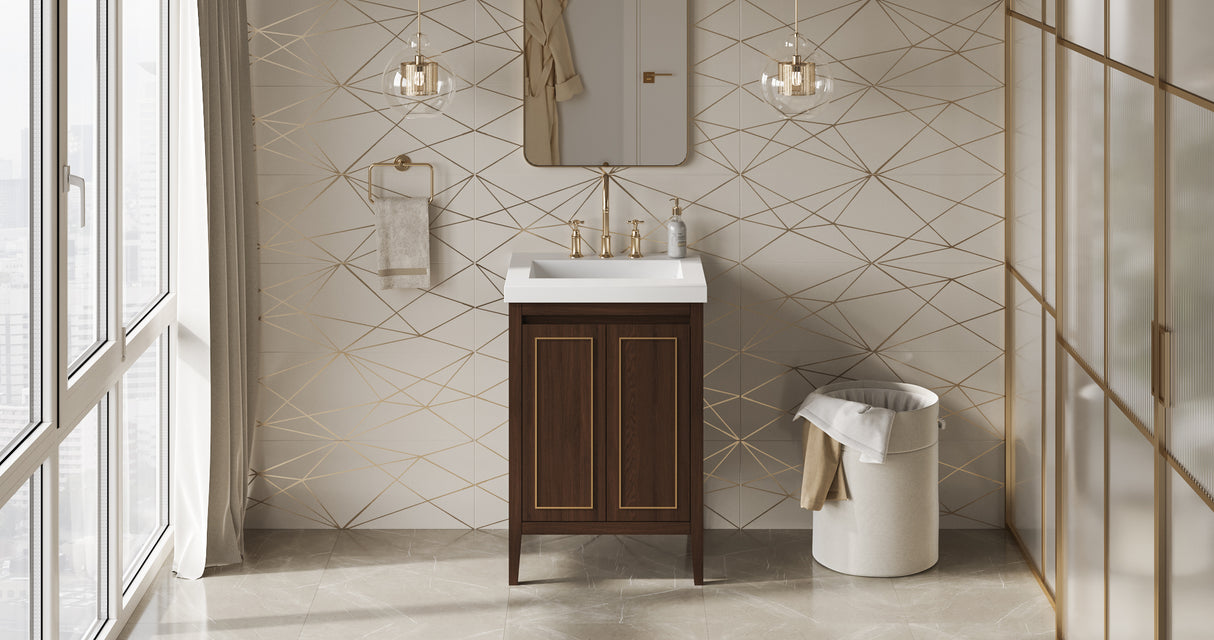 Jeffrey Alexander Percival 24" Dark Walnut Single Sink Bathroom Vanity with White Resin Top - 8 in. Widespread Faucet Top product image 6