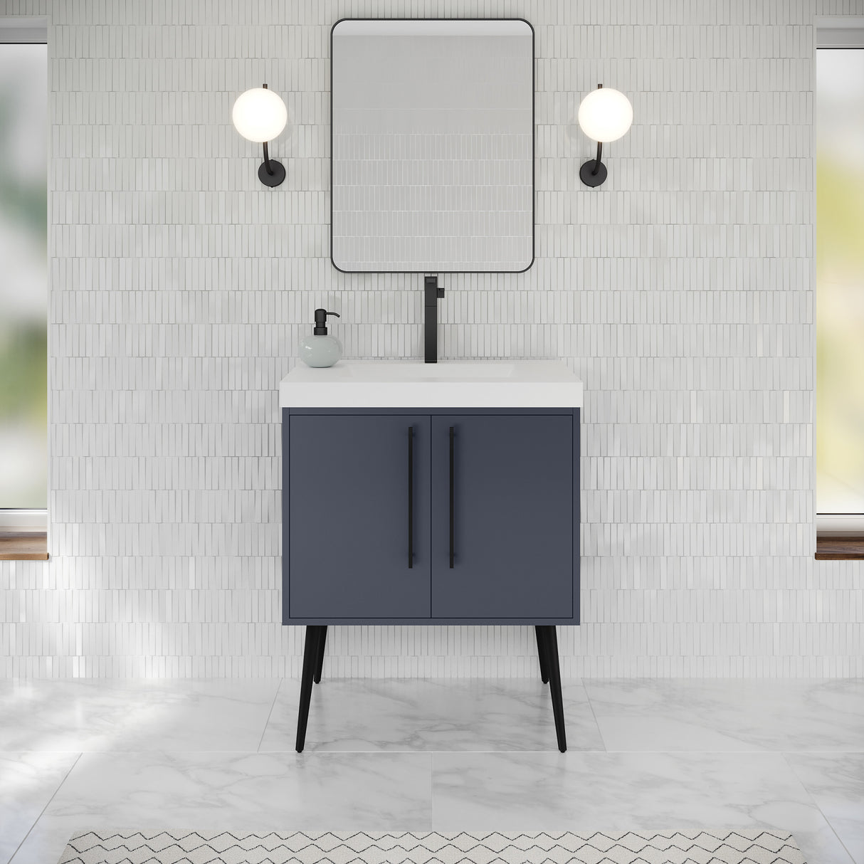 Jeffrey Alexander Tempest 30" Blue Steel Single Sink Bathroom Vanity with White Resin Top - Single-Hole Faucet Top - VKTEM30BSPRE product image 2