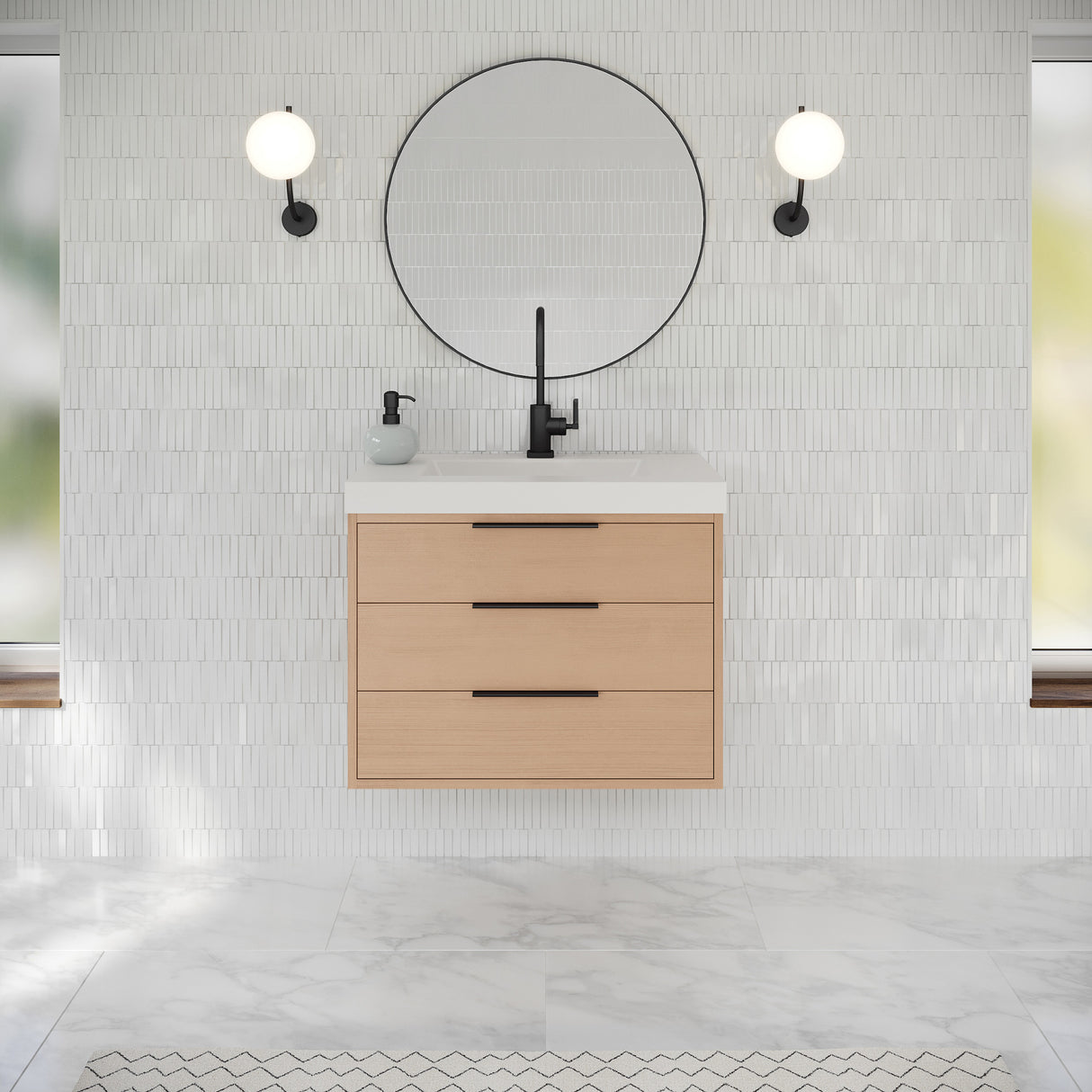 Jeffrey Alexander Gardner 31" Natural Oak Single Sink Bathroom Vanity with White Resin Top - Single-Hole Faucet Top - VKGAR30NORE product image 2