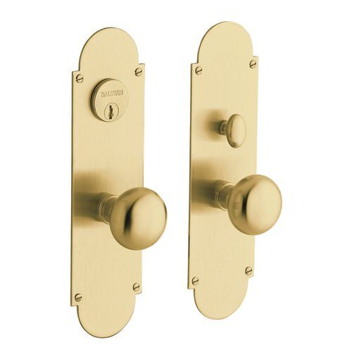 Baldwin 6555060ENTR satin brass and brown handleset trim pack