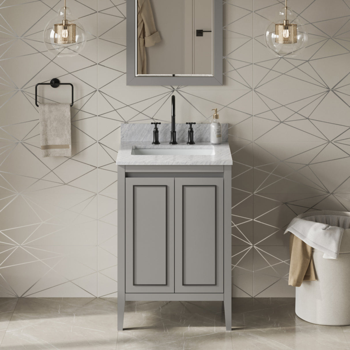 Jeffrey Alexander Percival 24" Grey Single Sink Bathroom Vanity with White Carrara Marble Top - 8 in. Widespread Faucet Top product image 2