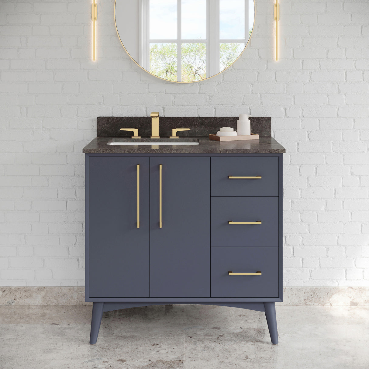 Jeffrey Alexander Dashwood Blue Steel Single Sink Bathroom Vanity with Blue Limestone Top - 8 in. Widespread Faucet Top - VKITDAS36BSLSR