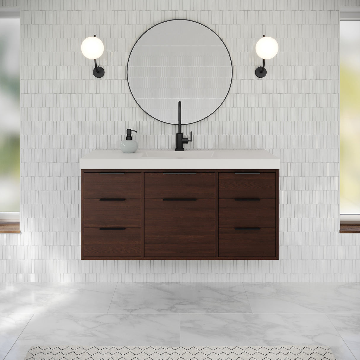 Jeffrey Alexander Gardner 49" Dark Walnut Single Sink Bathroom Vanity with White Resin Top - Single-Hole Faucet Top - VKGAR48DWRE product image 2