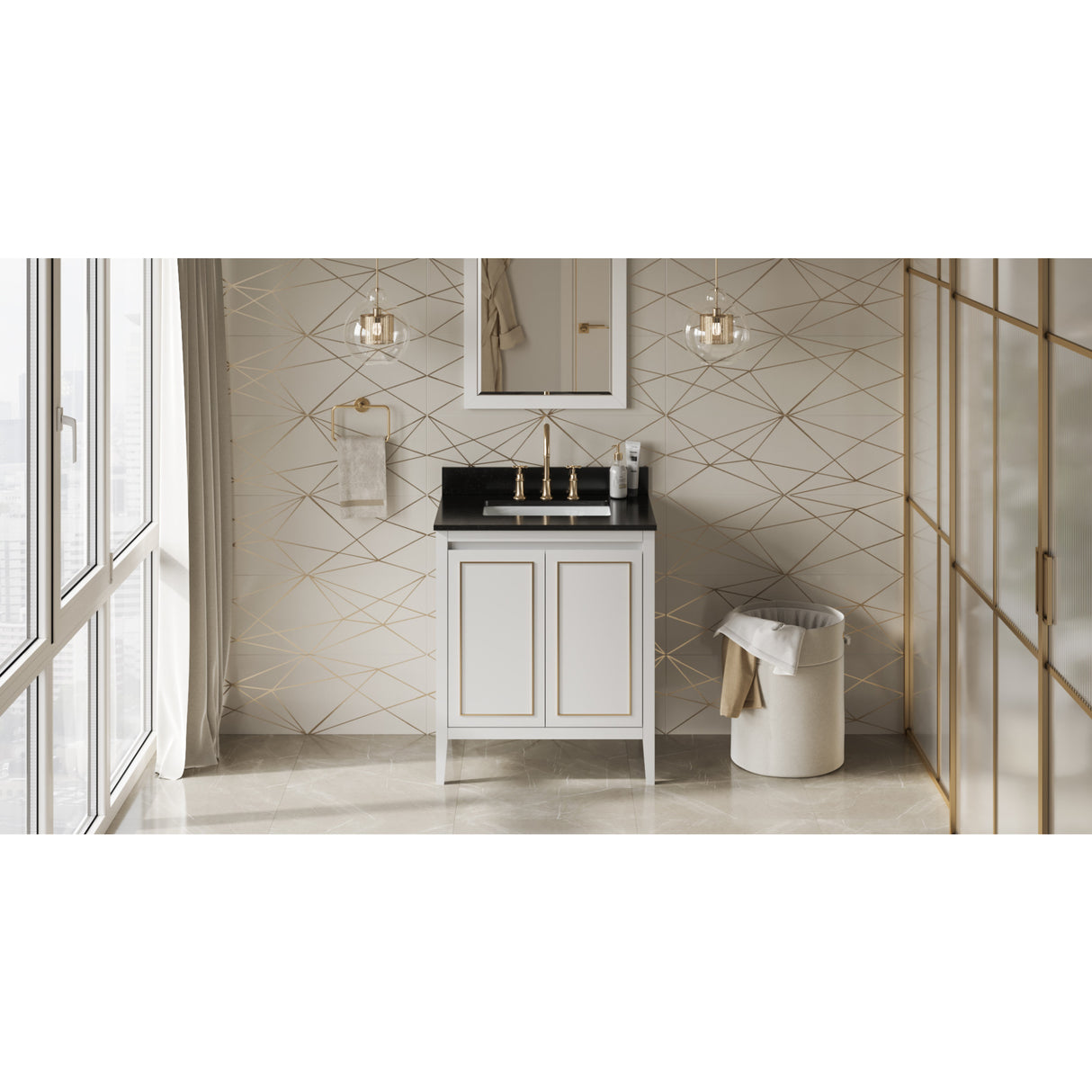 Jeffrey Alexander Percival 30" White Single Sink Bathroom Vanity with Black Granite Top - 8 in. Widespread Faucet Top