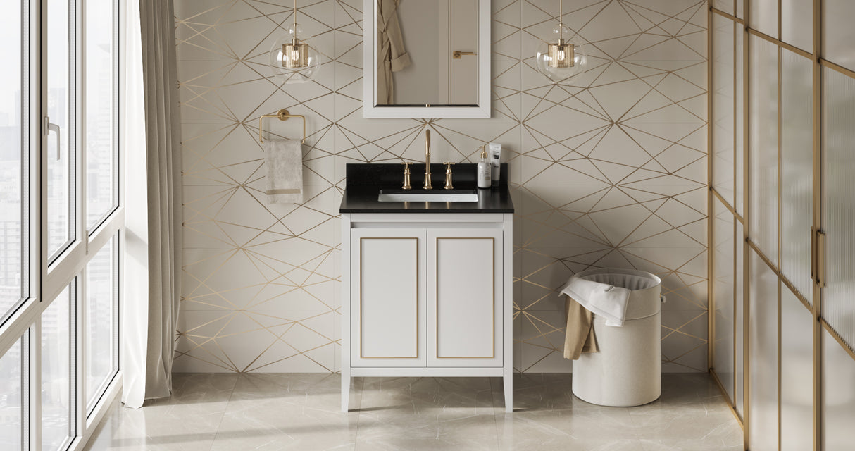 Jeffrey Alexander Percival 30" White Single Sink Bathroom Vanity with Black Granite Top - 8 in. Widespread Faucet Top product image 6