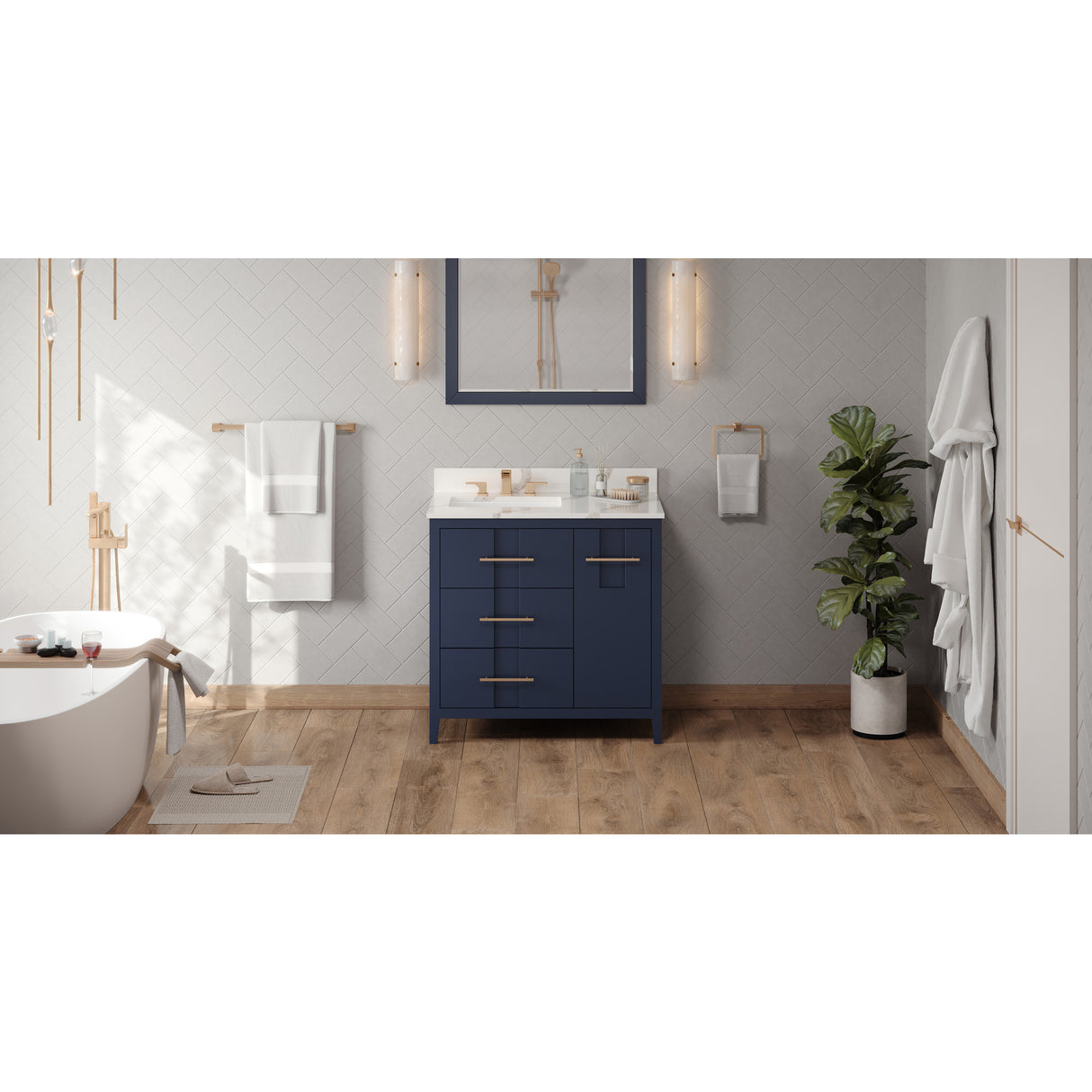 Jeffrey Alexander Katara 36" Hale Blue Single Sink Bathroom Vanity with Calacatta Vienna Quartz Top - 8 in. Widespread Faucet Top