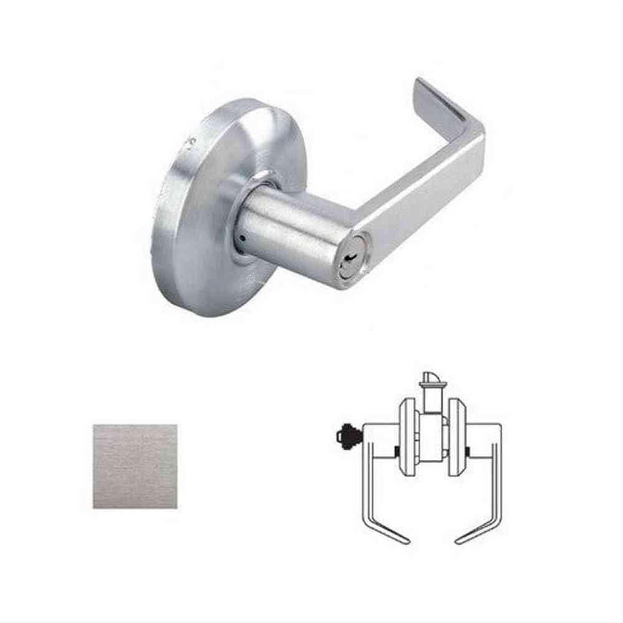 Cal-Royal CSL03-26D-2-3/8 Grade 2 Clutch Classroom Door Lever with 2-3/8" Backset Satin Chrome