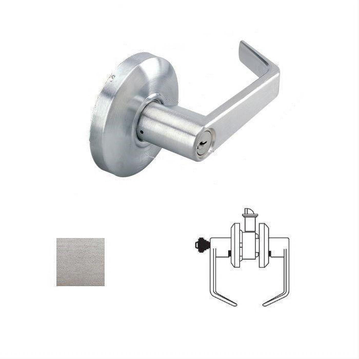 Cal-Royal SL03-26D Grade 2 Keyed Classroom Door Lever Lockset with 2-3/4" Backset Satin Chrome