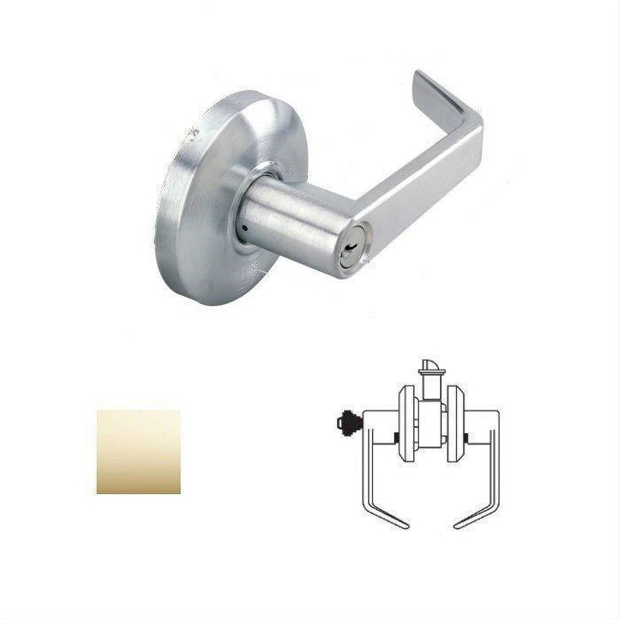 Cal-Royal SL03-3 Grade 2 Keyed Classroom Door Lever Lockset with 2-3/4" Backset Bright Polished Brass