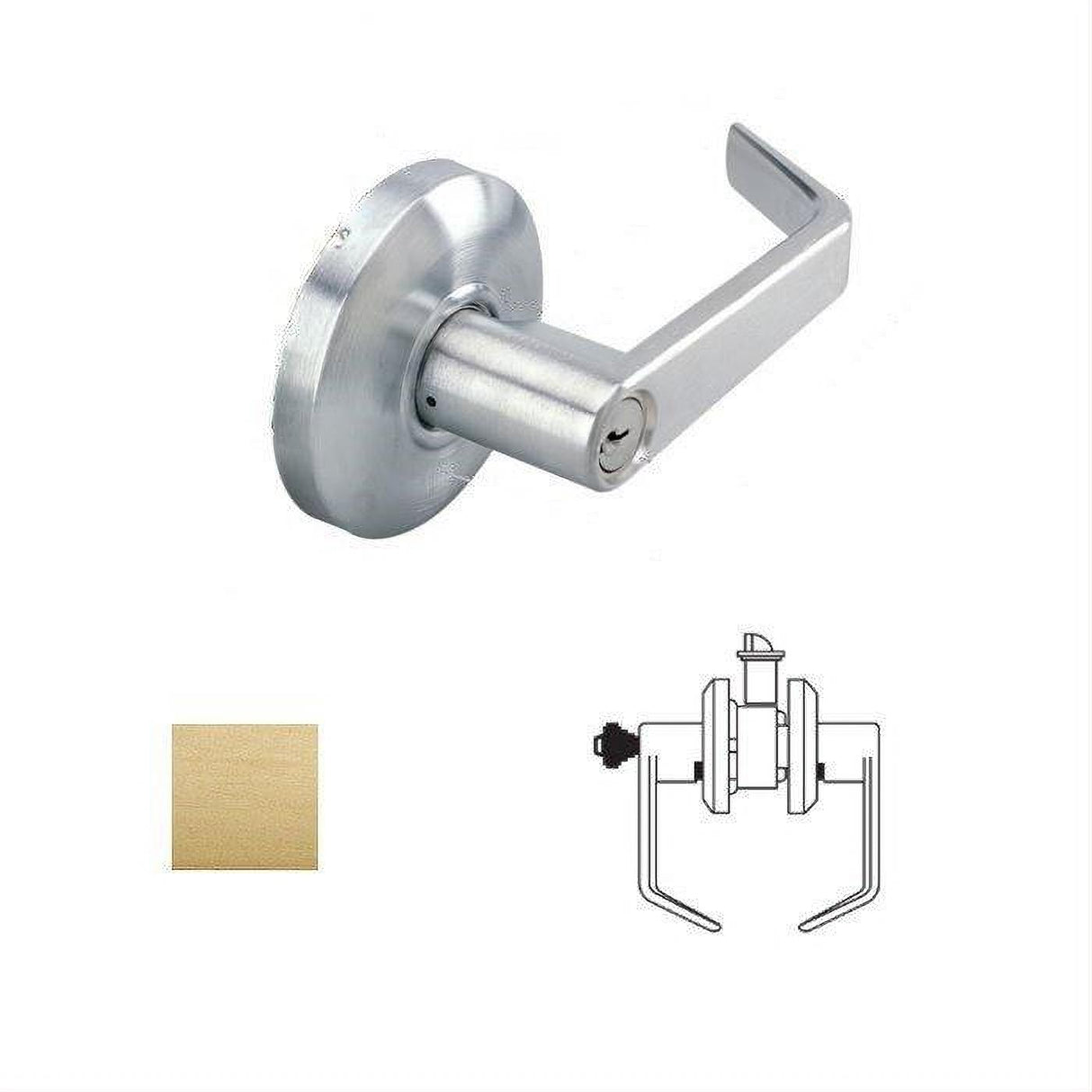 Cal-Royal SL03-4 Grade 2 Keyed Classroom Door Lever Lockset with 2-3/4" Backset Satin Brass