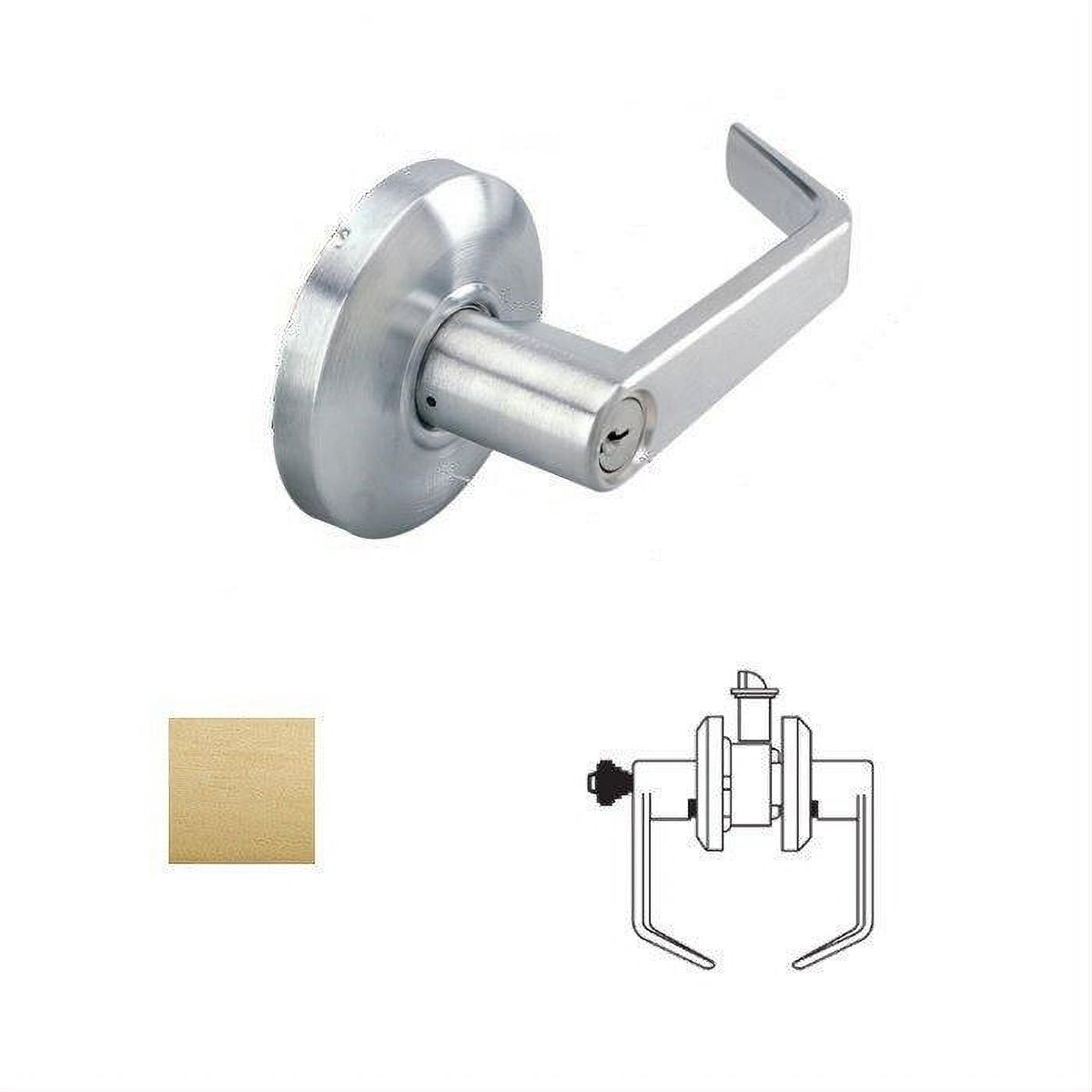 Cal-Royal SL05-4 Grade 2 Keyed Storeroom Door Lever Lockset with 2-3/4" Backset Satin Brass