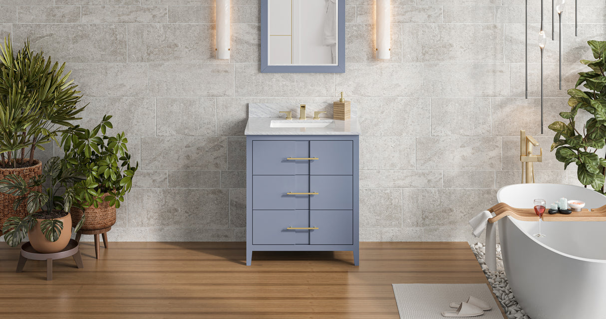 Jeffrey Alexander Katara 30" Blue Steel Single Sink Bathroom Vanity with White Carrara Marble Top - 8 in. Widespread Faucet Top product image 7