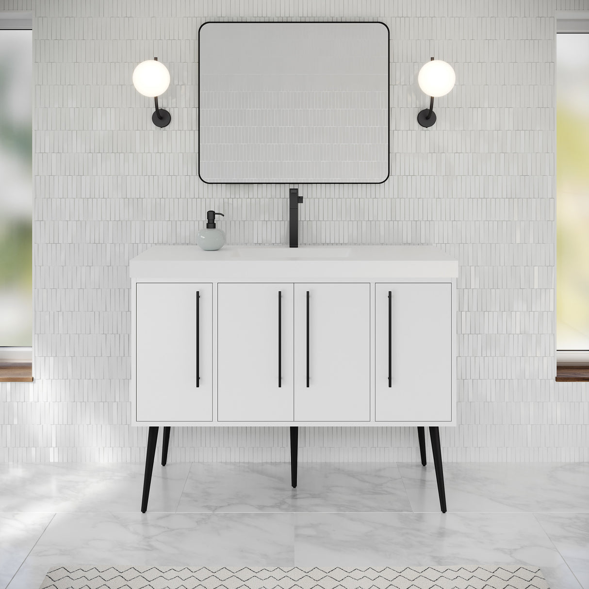 Jeffrey Alexander Tempest 48" White Single Sink Bathroom Vanity with White Resin Top - Single-Hole Faucet Top - VKTEM48WHPRE product image 2