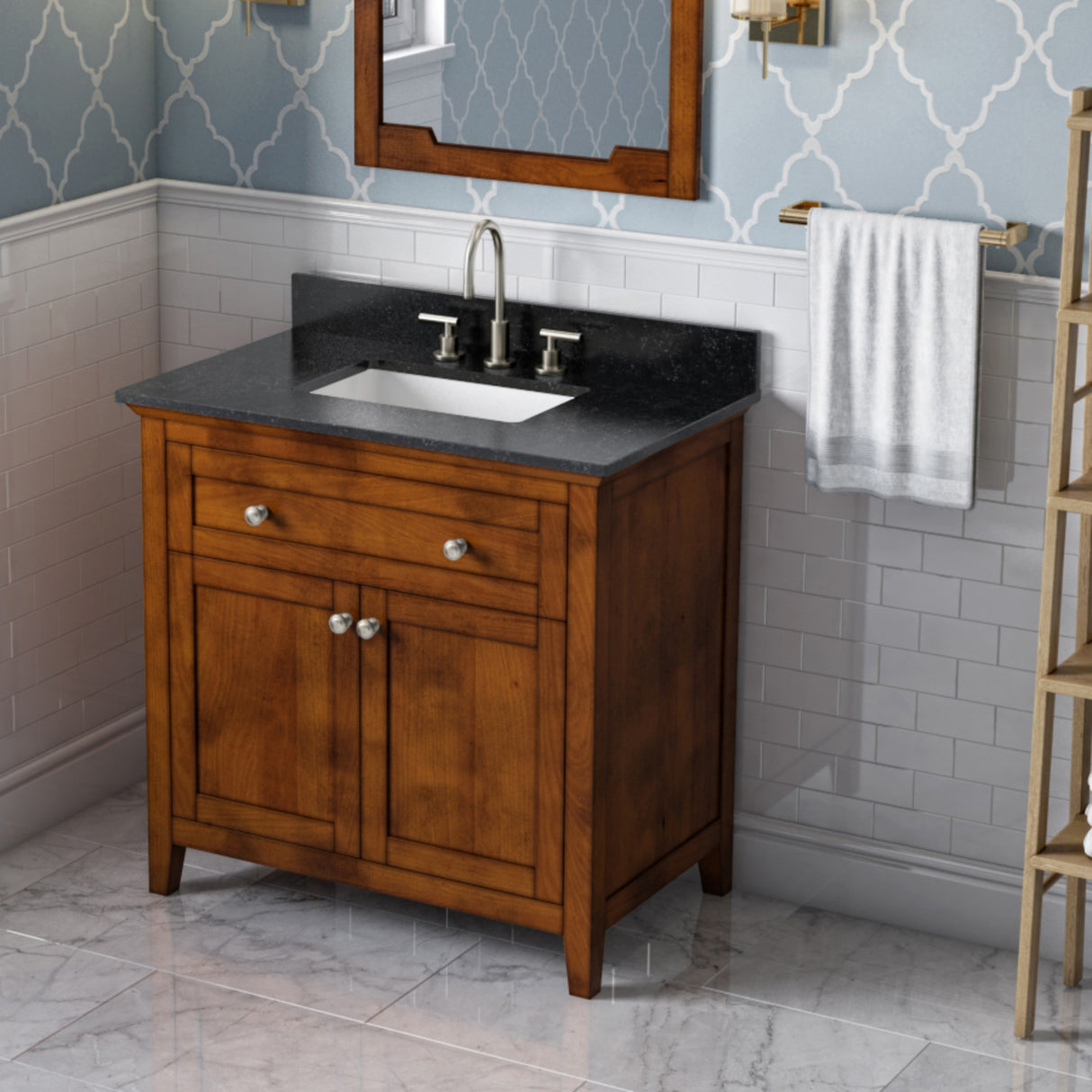 Jeffrey Alexander Chatham 36" Chocolate Single Sink Bathroom Vanity with Black Granite Top - 8 in. Widespread Faucet Top product image 2