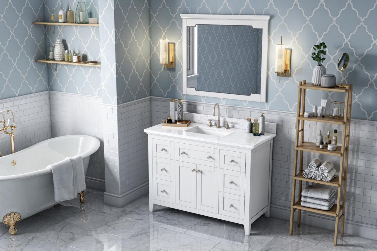 Jeffrey Alexander Chatham 48" White Single Sink Bathroom Vanity with White Carrara Marble Top - 8 in. Widespread Faucet Top product image 7