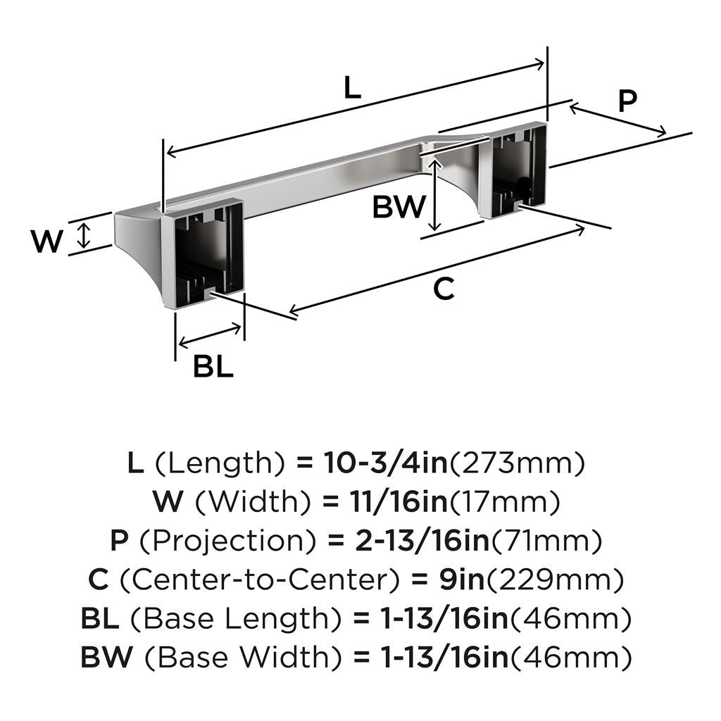 Amerock BH3602526 Towel Bar technical drawing and dimensions