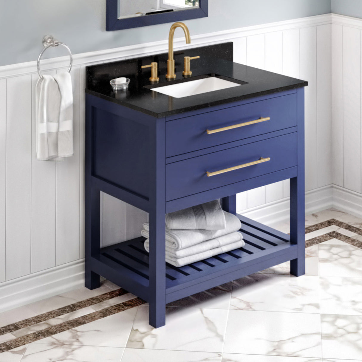Jeffrey Alexander Wavecrest 36" Hale Blue Single Sink Bathroom Vanity with Black Granite Top - 8 in. Widespread Faucet Top product image 2