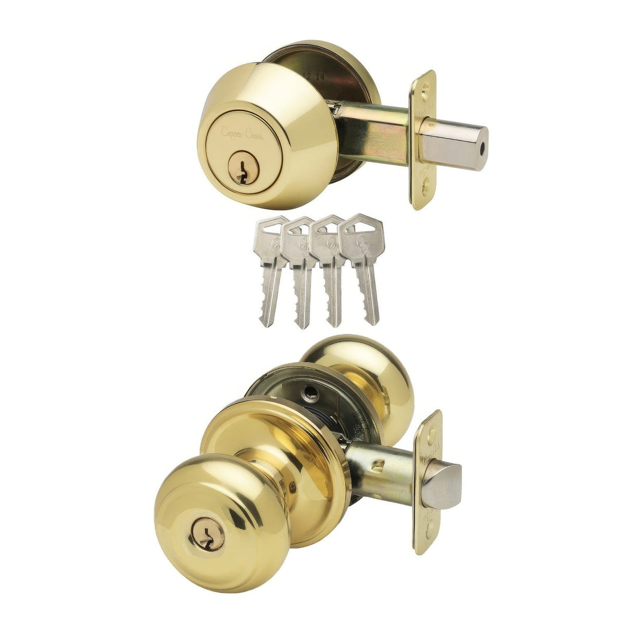 Copper Creek CKDB141PB polished brass keyed entry knob and deadbolt