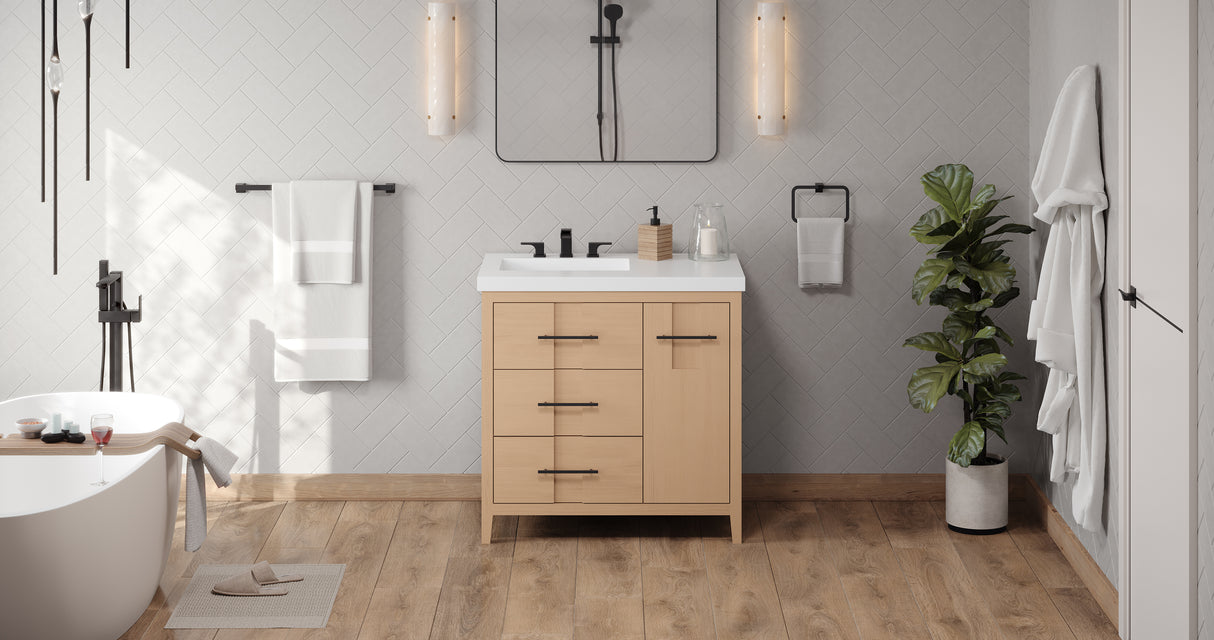 Jeffrey Alexander Katara 36" Natural Oak Single Sink Bathroom Vanity with White Resin Top - 8 in. Widespread Faucet Top product image 5