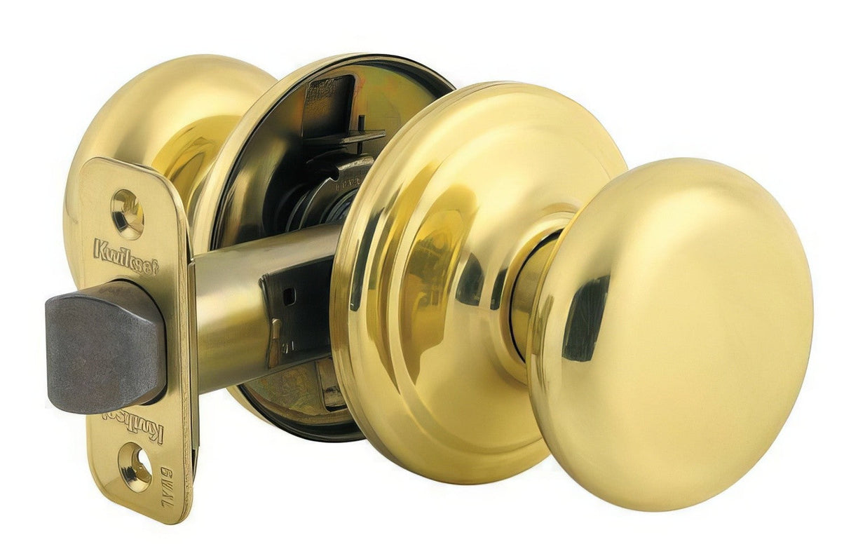 Kwikset CP720J-3 Juno passage door knob in polished brass, additional view