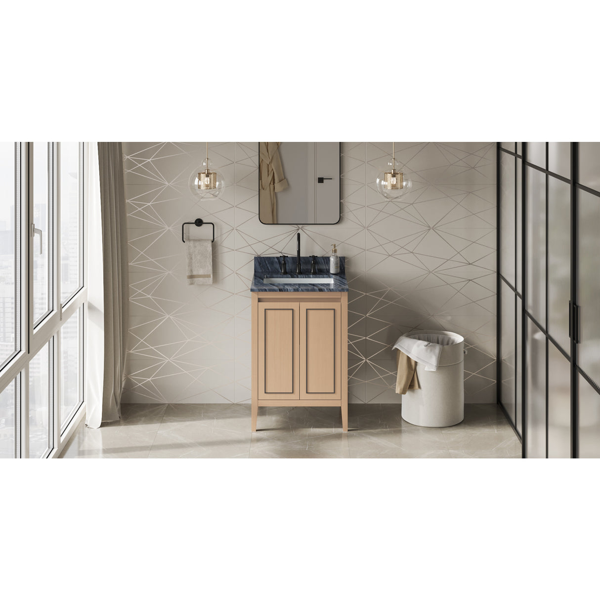 Jeffrey Alexander Percival 24" Natural Oak Single Sink Bathroom Vanity with Grey Marble Top - 8 in. Widespread Faucet Top