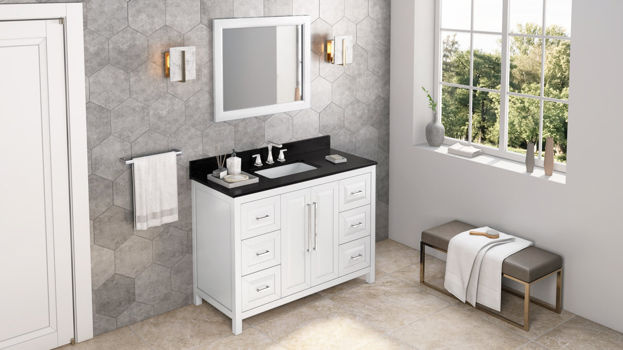 Jeffrey Alexander Cade 48" White Single Sink Bathroom Vanity with Black Granite Top - 8 in. Widespread Faucet Top product image 7