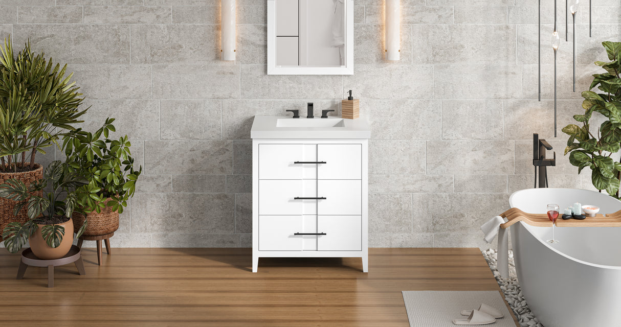 Jeffrey Alexander Katara 31" White Single Sink Bathroom Vanity with White Resin Top - 8 in. Widespread Faucet Top product image 5
