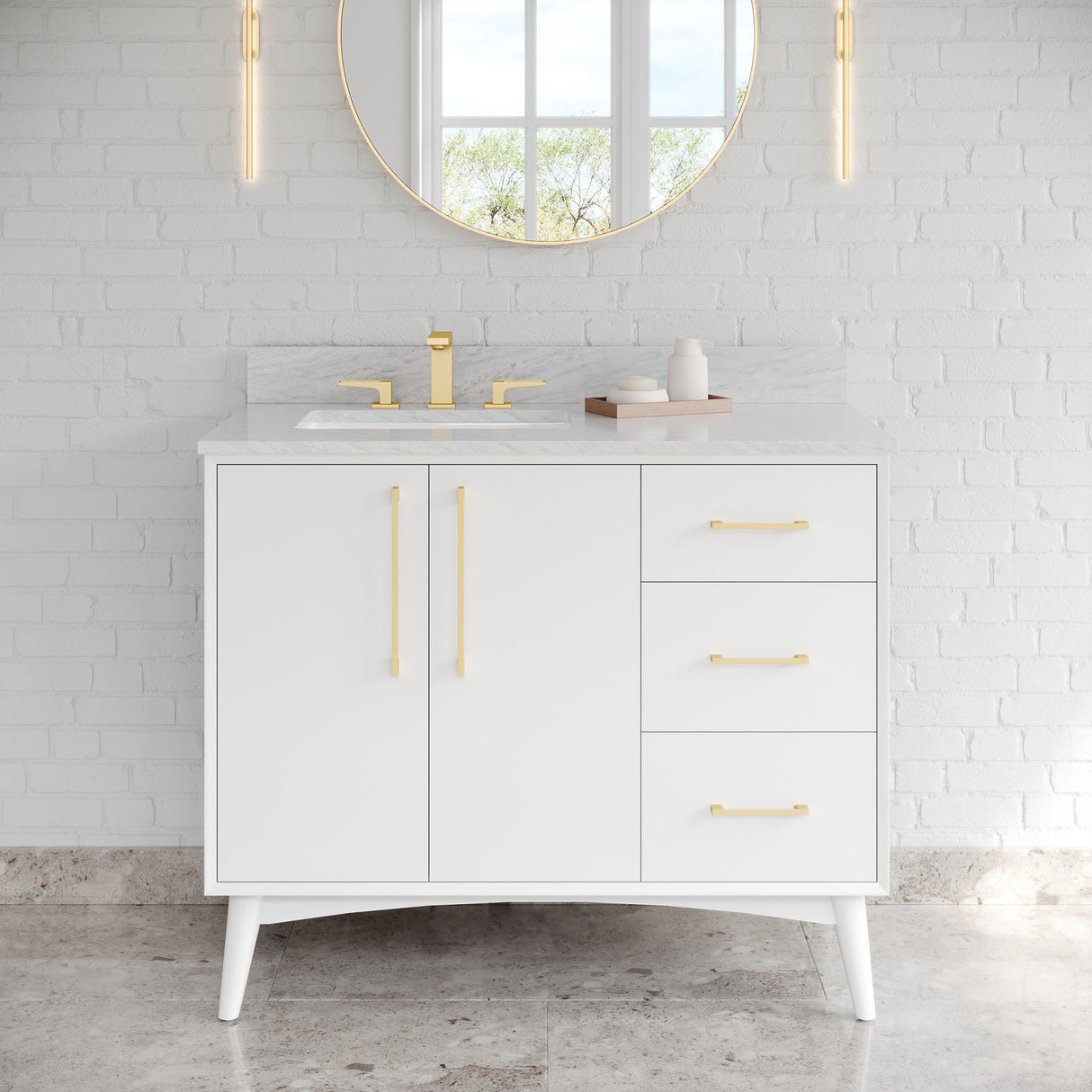 Jeffrey Alexander Dashwood White Single Sink Bathroom Vanity with White Carrara Marble Top - 8 in. Widespread Faucet Top - VKITDAS42WHWCR