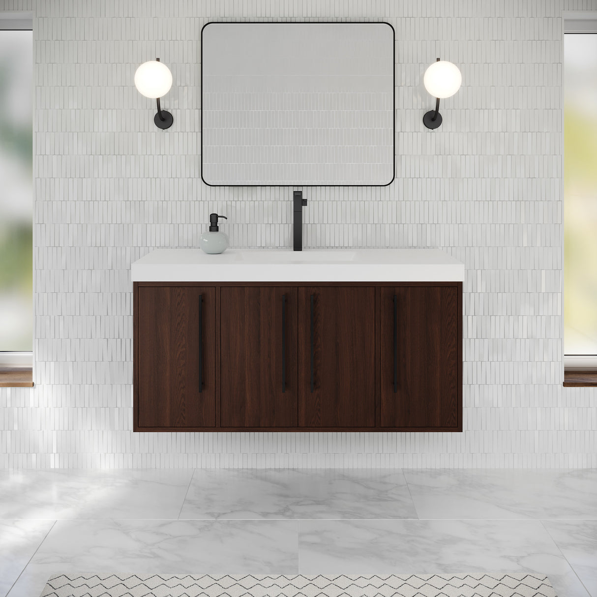 Jeffrey Alexander Tempest 48" Dark Walnut Single Sink Bathroom Vanity with White Resin Top - Single-Hole Faucet Top - VKTEM48DWRE product image 2