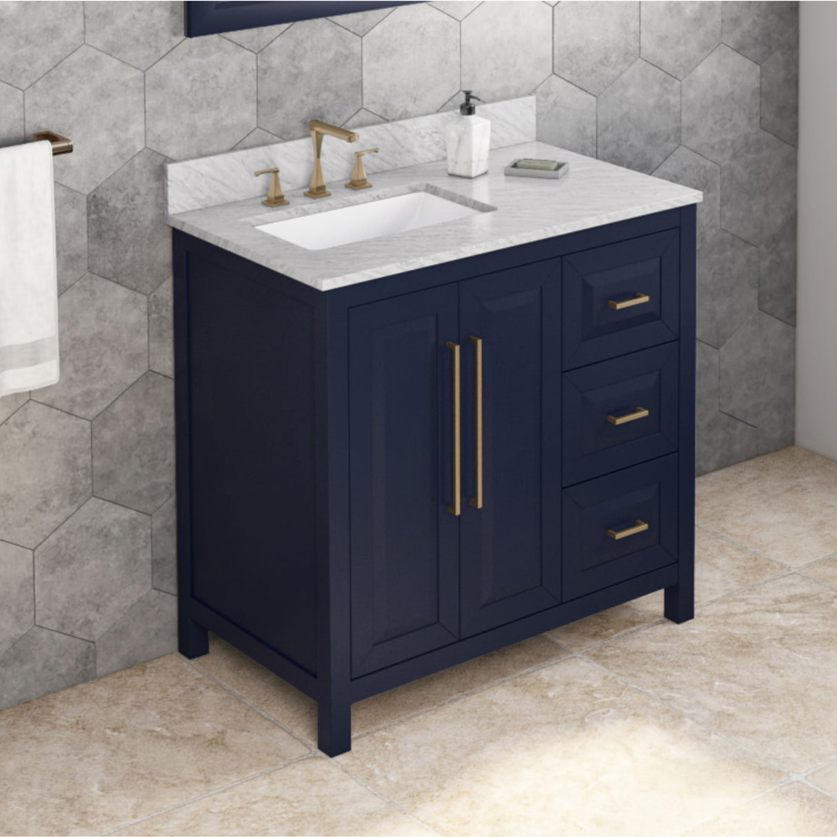 Jeffrey Alexander Cade 36" Hale Blue Single Sink Bathroom Vanity with White Carrara Marble Top - 8 in. Widespread Faucet Top product image 2