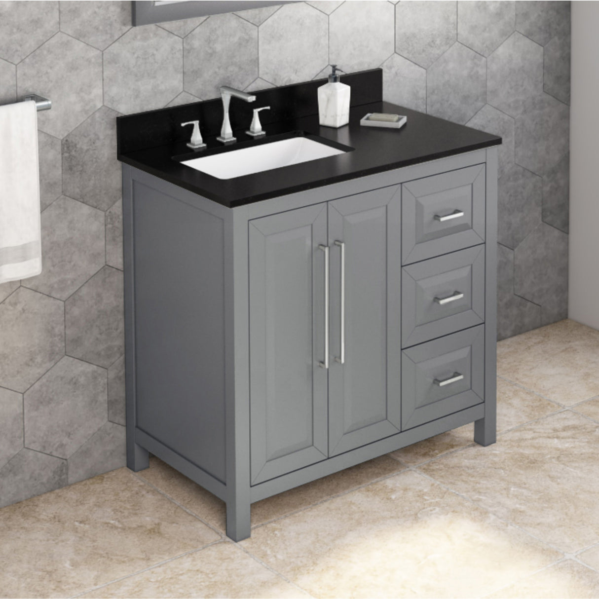 Jeffrey Alexander Cade 36" Grey Single Sink Bathroom Vanity with Black Granite Top - 8 in. Widespread Faucet Top product image 2