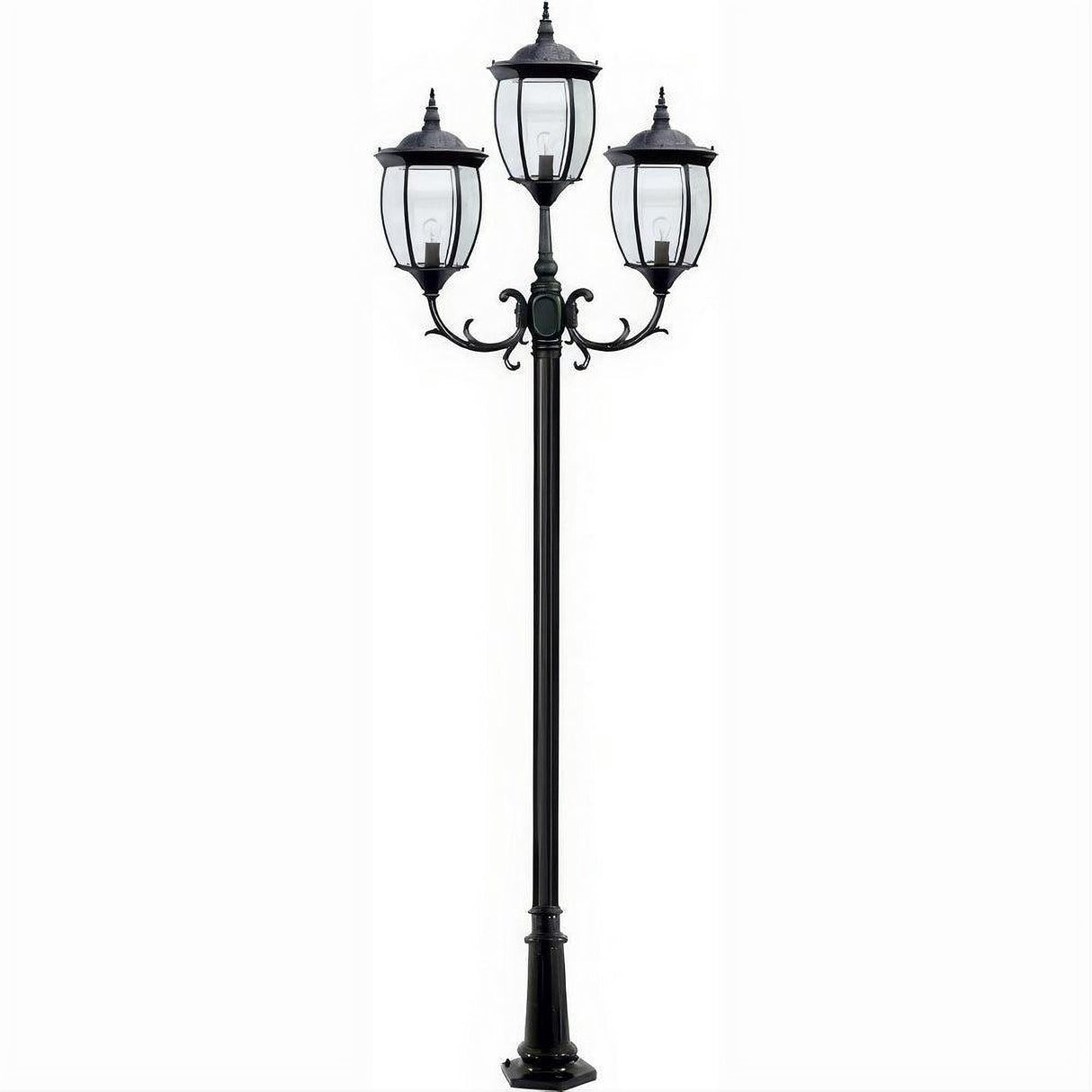 Dabmar Lighting GM1023-L54-65K-B Cast Alum 3 Post Top Fixture Pole + Base 120V E26 3X LED 18W 65K Black
