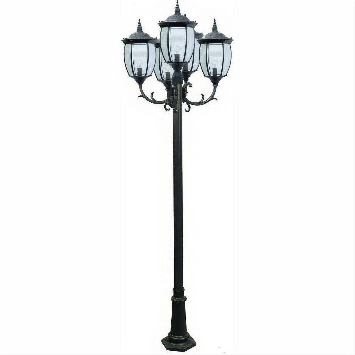 Dabmar Lighting GM1025-L90-65K-B Cast Alum 5 Post Top Fixture Pole + Base 120V E26 5X LED 18W 65K Black