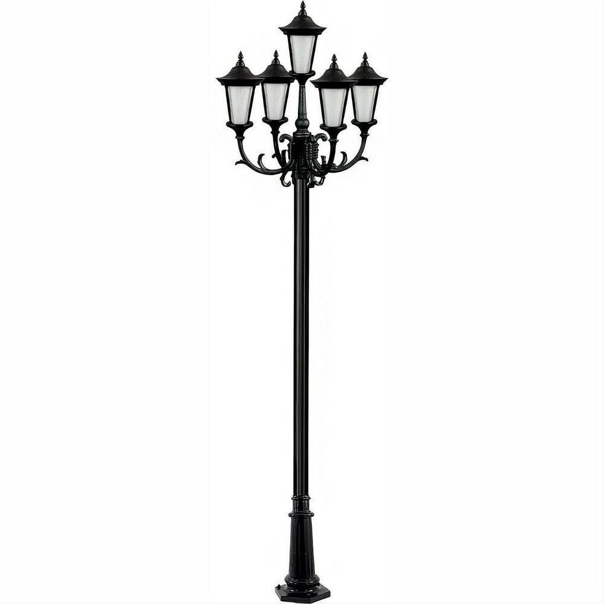 Dabmar Lighting GM1125-L30-60K-B Cast Alum 5 Post Top Fixture Pole + Base 120V E26 5X LED 6W 60K Black