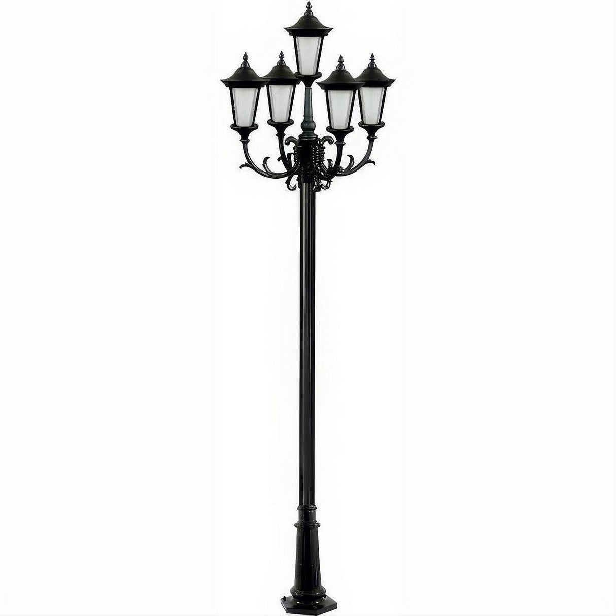 Dabmar Lighting GM1125-L45-27K-B Cast Alum 5 Post Top Fixture Pole + Base 120V GU24 5X LED 9W 27K Black