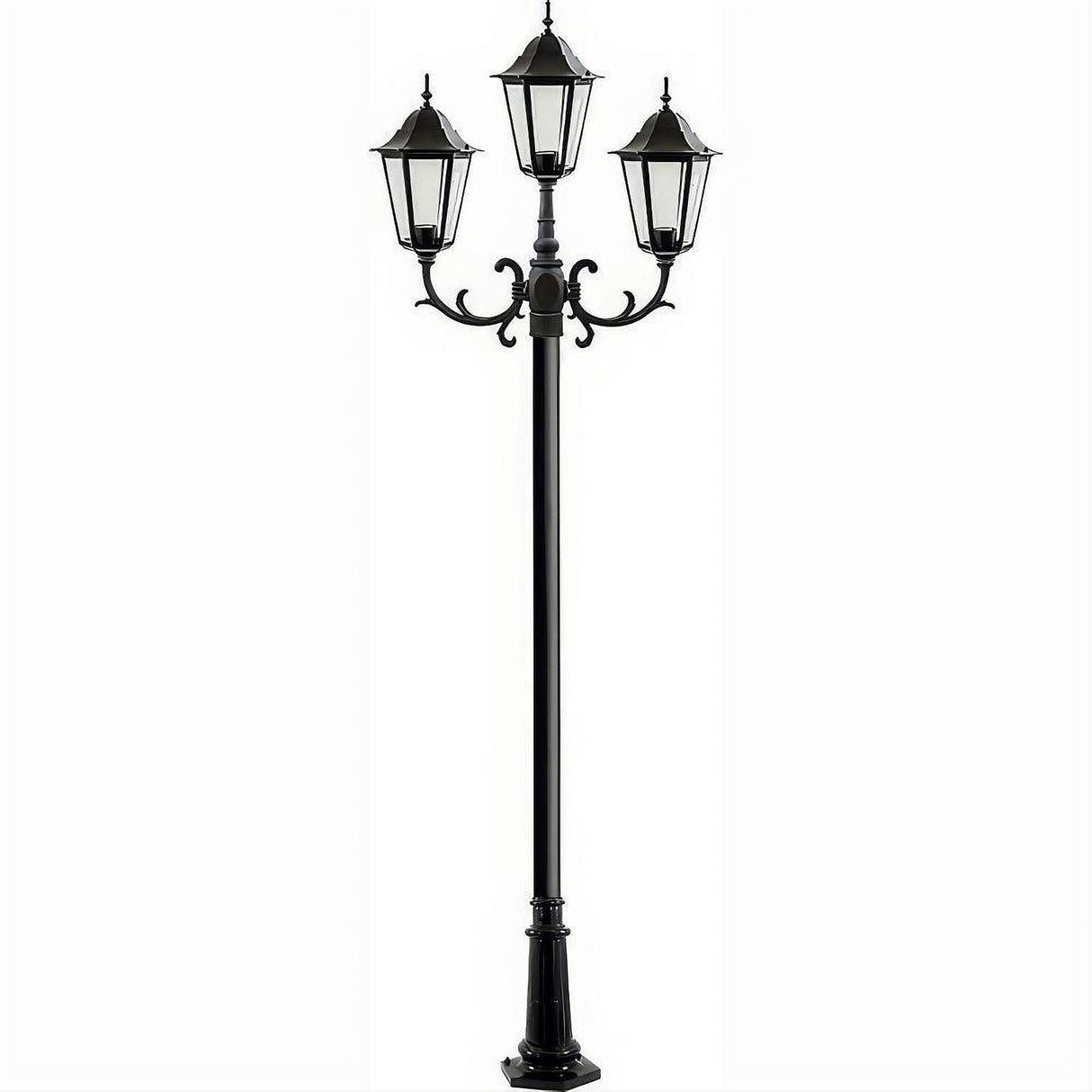 Dabmar Lighting GM1323S-L18-RGBW-B Cast Alum 3 Post Top Fixture Pole + Base 86V-265V E26 3X LED 6W RGBW Black