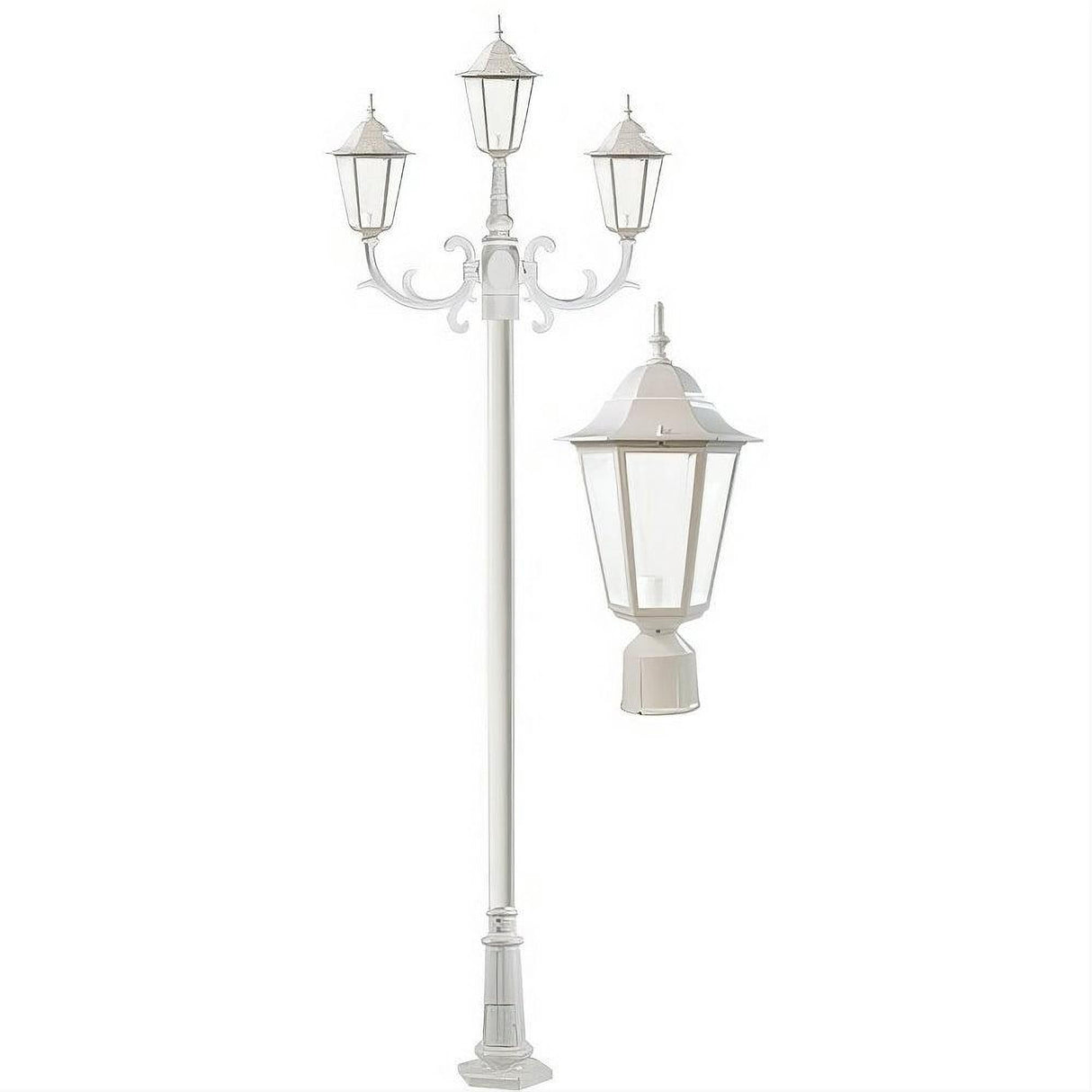 Dabmar Lighting GM1323S-L27-27K-W-FR-FR Cast Alum 3 Post Top Fixture Pole + Base 120V GU24 3X LED 9W 27K Frost White