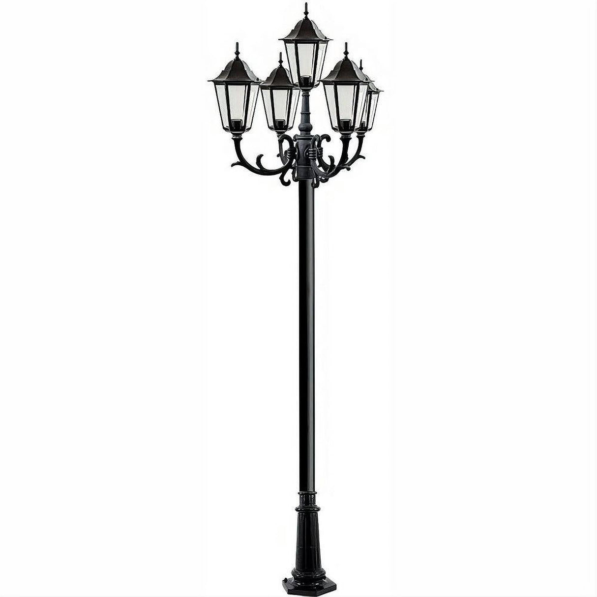 Dabmar Lighting GM1325S-L45-40K-B Cast Alum 5 Post Top Fixture Pole + Base 120V GU24 5X LED 9W 40K Black
