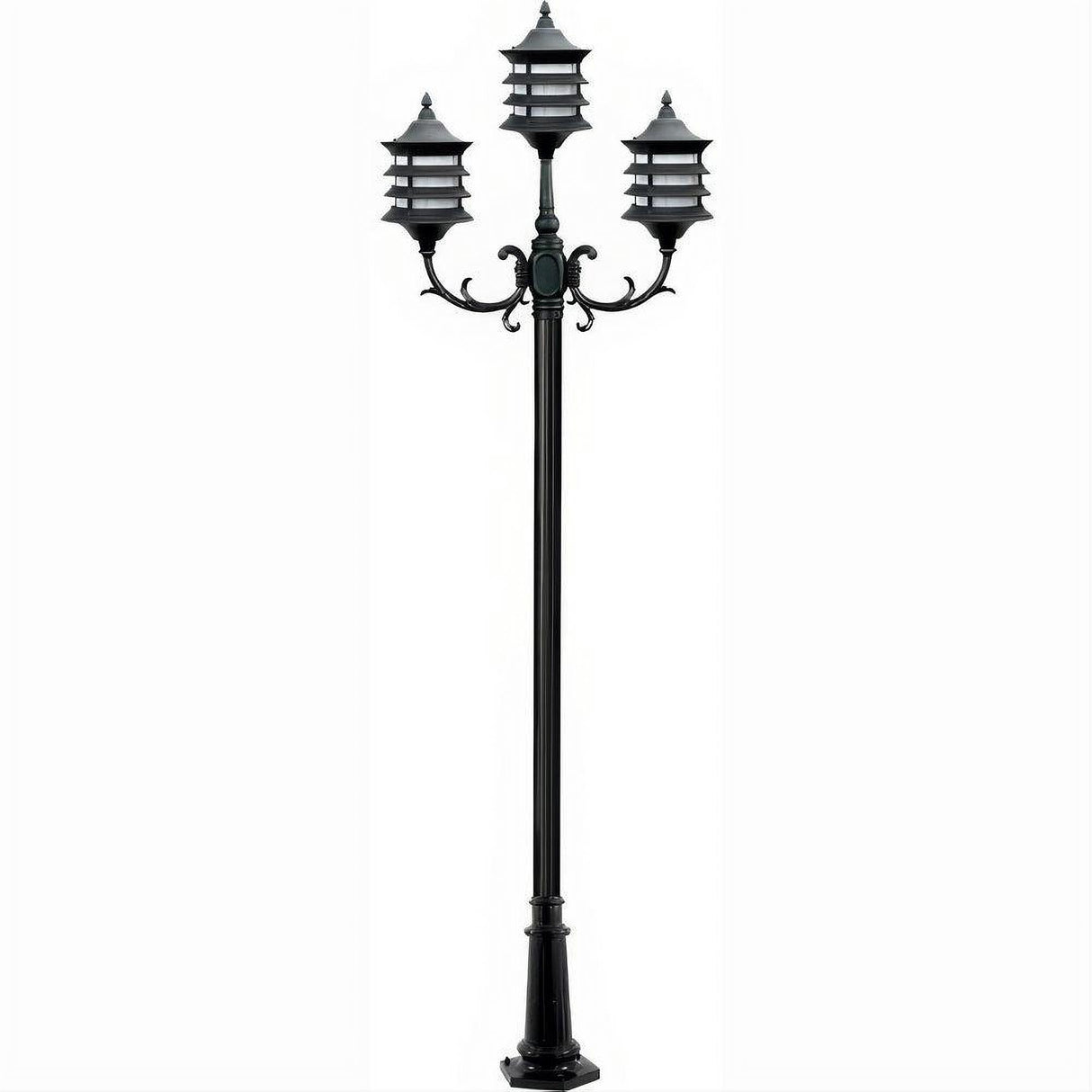 Dabmar Lighting GM1823-L27-27K-B Cast Alum 3 Post Top Fixture Pole + Base 120V GU24 3X LED 9W 27K Black