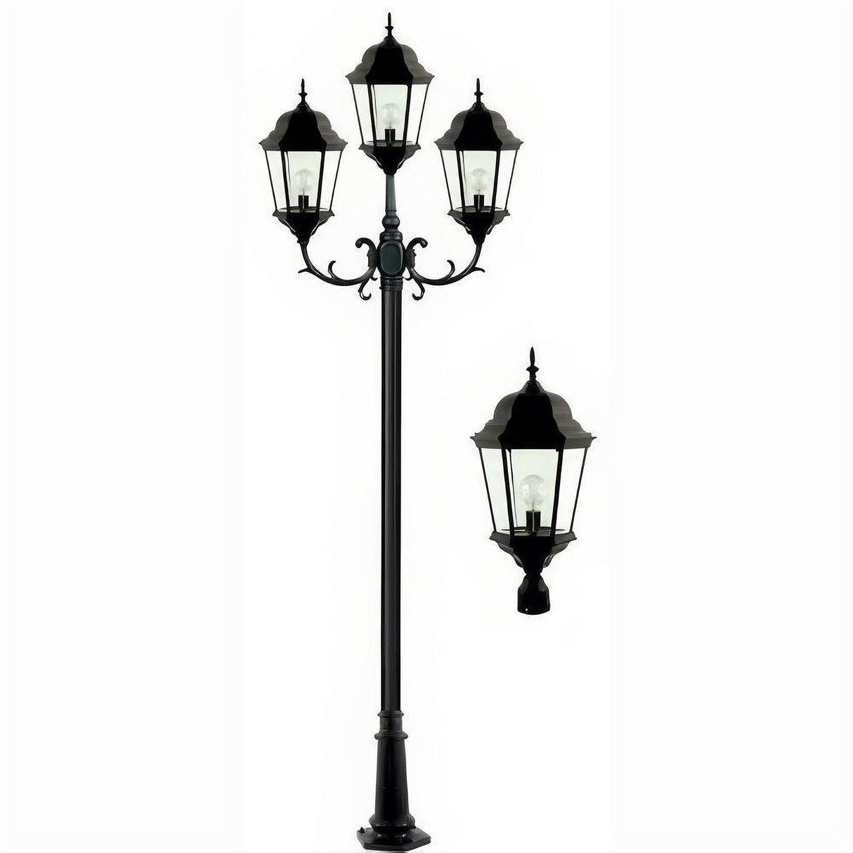 Dabmar Lighting GM2353-B Cast Alum 3 Post Top Fixture Pole + Base 120V E26 No Lamp Black