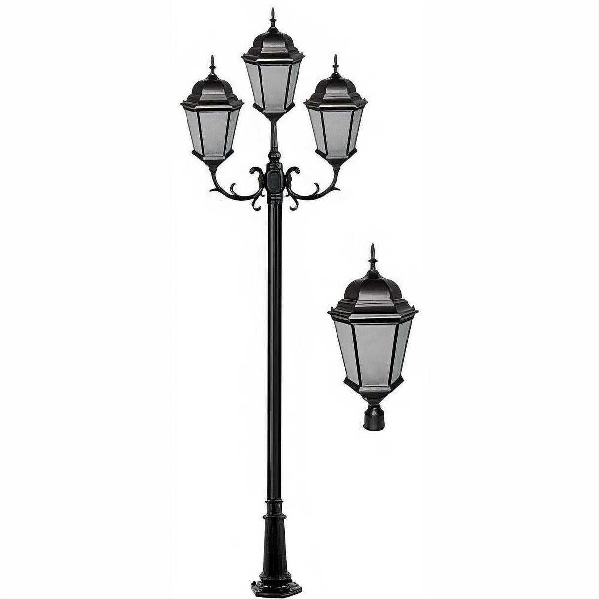 Dabmar Lighting GM2353-B-FR-FR Cast Alum 3 Post Top Fixture Pole + Base 120V E26 No Lamp Frost Black