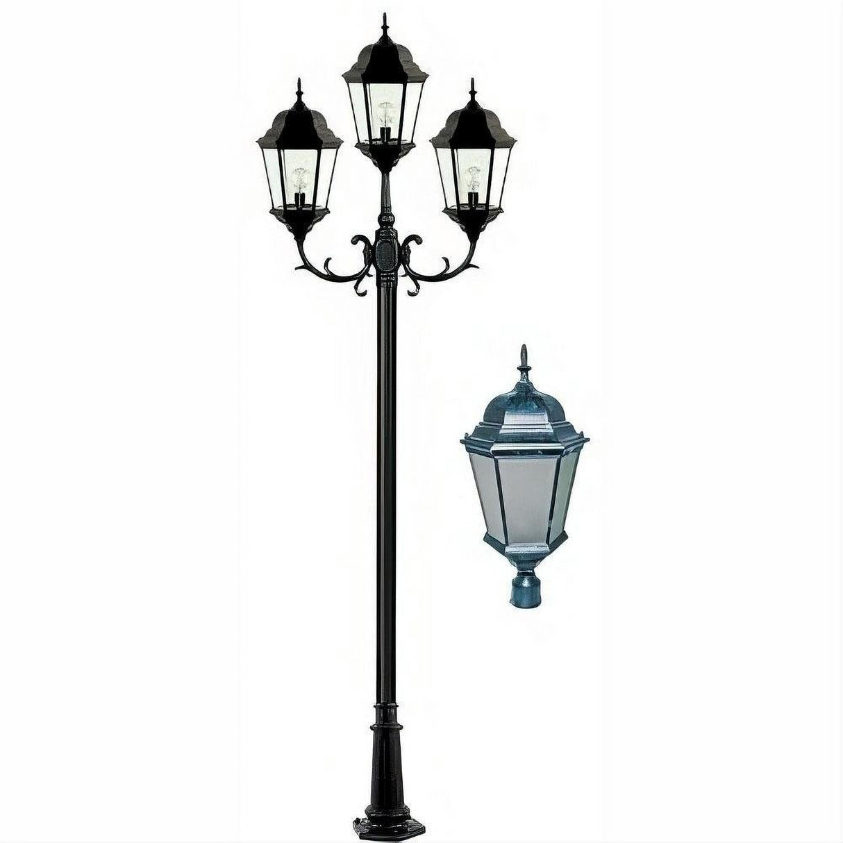 Dabmar Lighting GM2353-L60-50K-VG-FR-FR Cast Alum 3 Post Top Fixture Pole + Base 120V-277V G24 3X LED 20W 50K Frost Verde Green