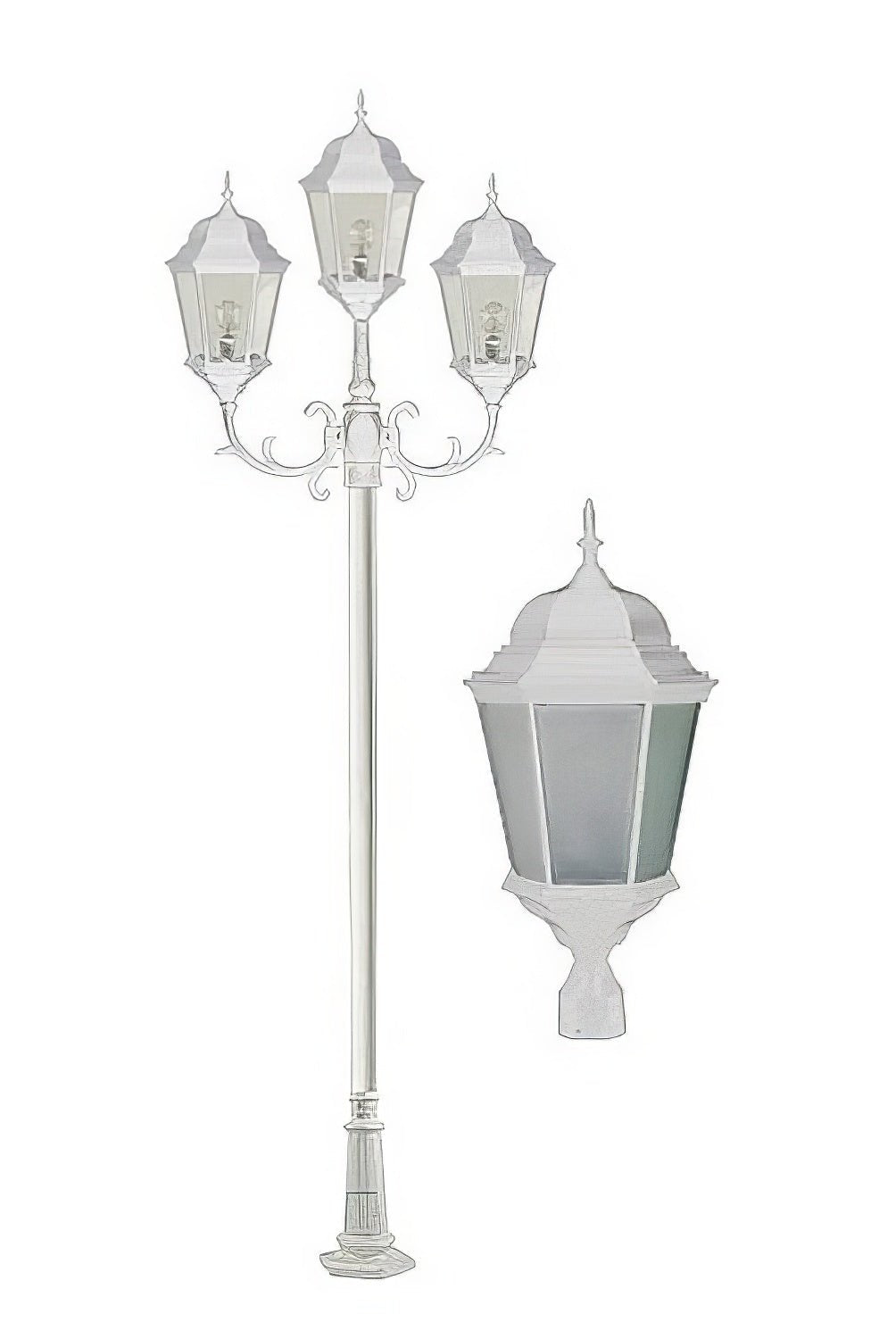 Dabmar Lighting GM2353-L90-30K-W-FR-FR Cast Alum 3 Post Top Fixture Pole + Base 85V-265V E26 3X LED 30W 30K Frost White