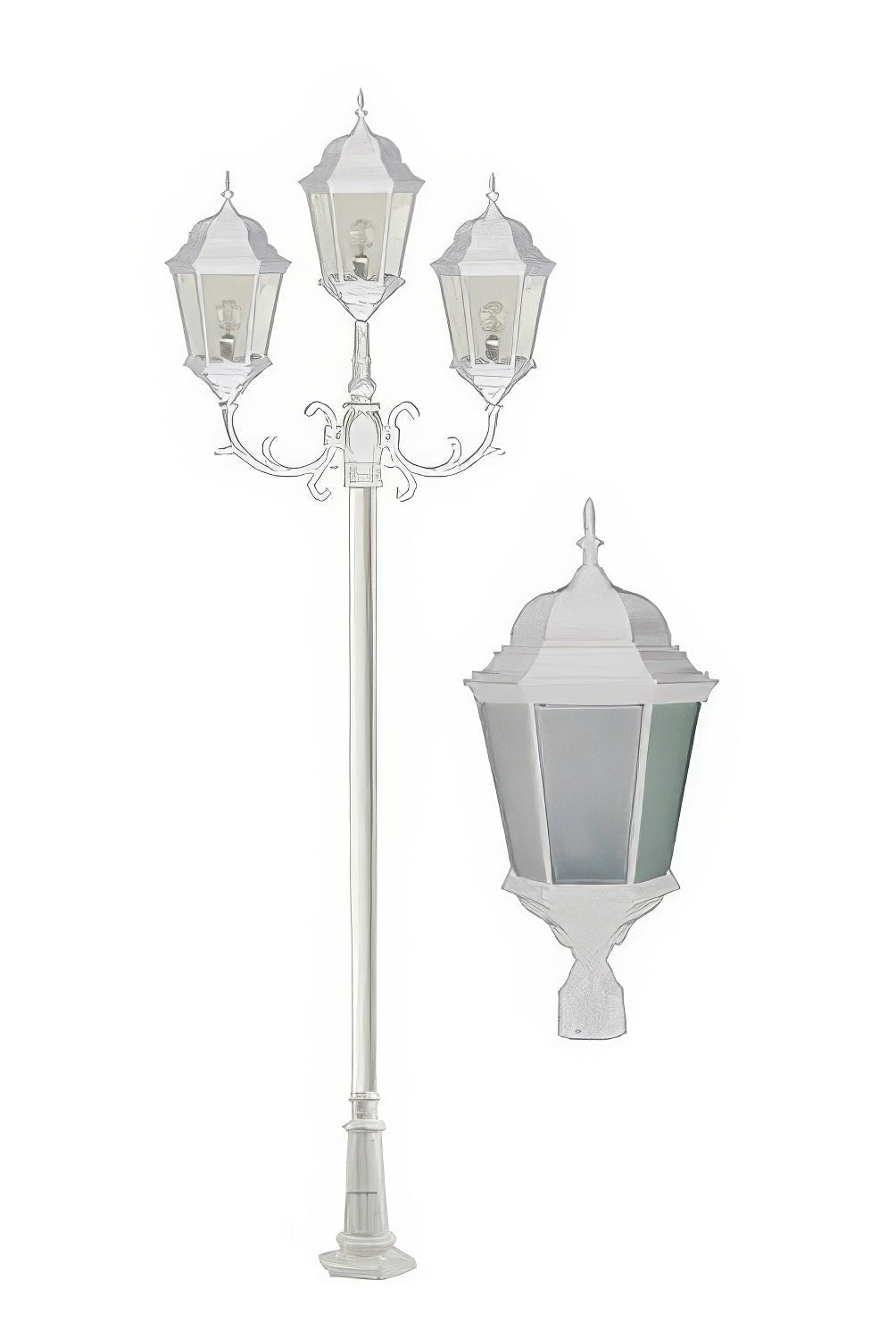 Dabmar Lighting GM2353-W-FR-FR Cast Alum 3 Post Top Fixture Pole + Base 120V E26 No Lamp Frost White
