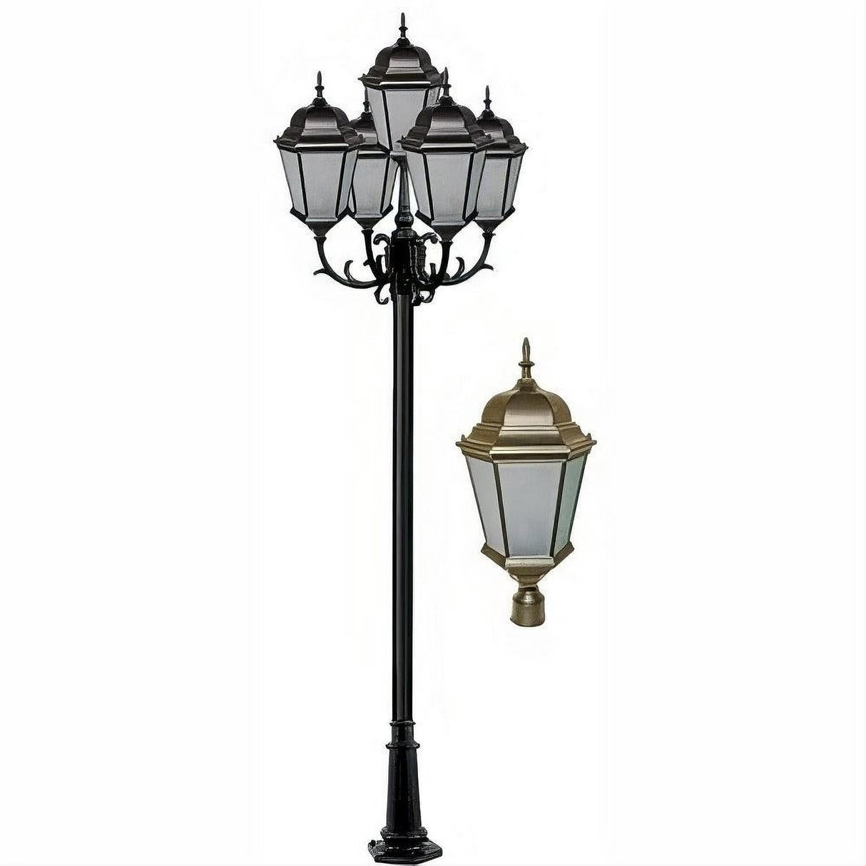 Dabmar Lighting GM2355-BZ-FR-FR Cast Alum 5 Post Top Fixture Pole + Base 120V E26 No Lamp Frost Bronze