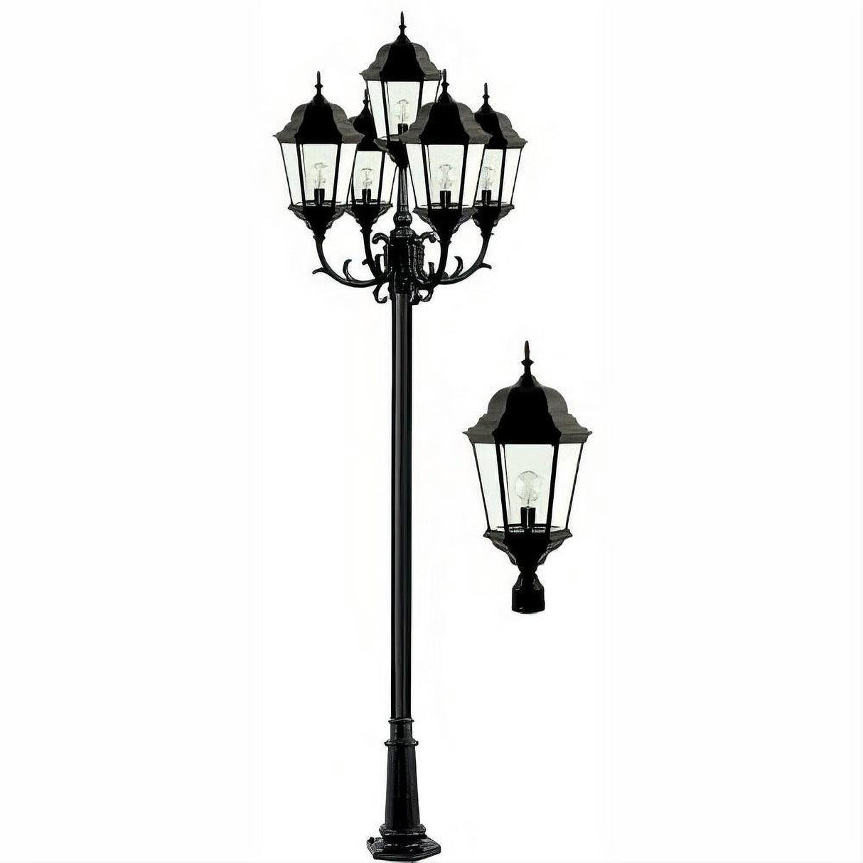 Dabmar Lighting GM2355-L150-30K-B Cast Alum 5 Post Top Fixture Pole + Base 85V-265V E26 5X LED 30W 30K Black
