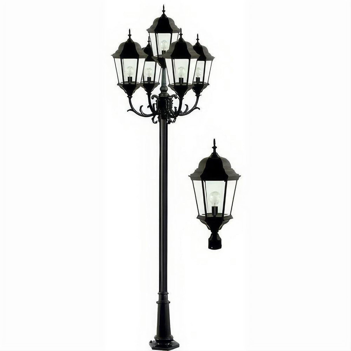Dabmar Lighting GM2355-L150-65K-B Cast Alum 5 Post Top Fixture Pole + Base 85V-265V E26 5X LED 30W 65K Black